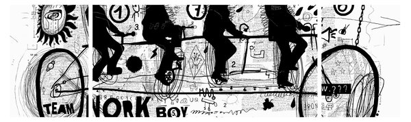 Obraz - Týmová práce, jízda na kole (170x50 cm)