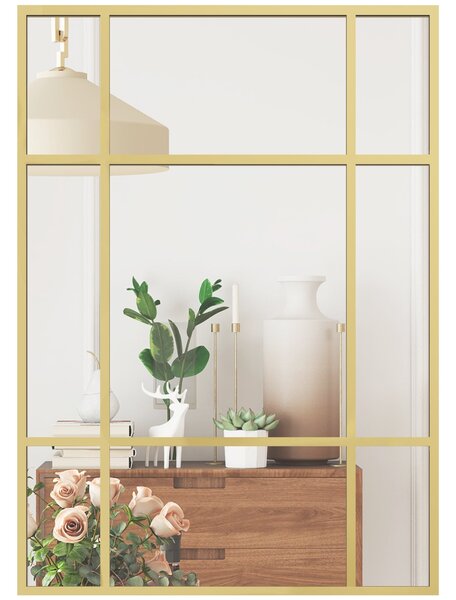 HOMCOM obdélníkové nástěnné zrcadlo, 70 × 50 cm — okénkový kovový rám, dekorativní, zlaté | Aosom