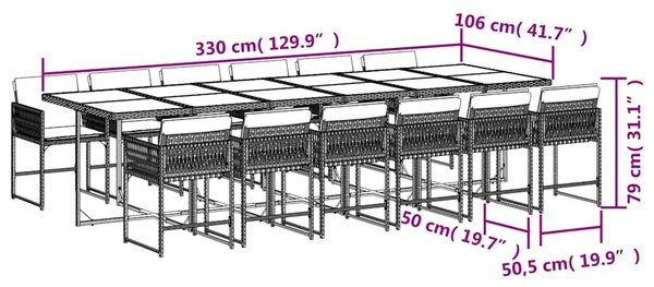13dílný zahradní jídelní set s poduškami béžový polyratan 3211486
