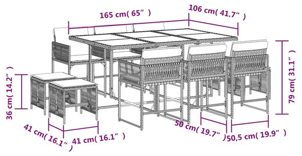 11dílný zahradní jídelní set s poduškami hnědý polyratan 3211509