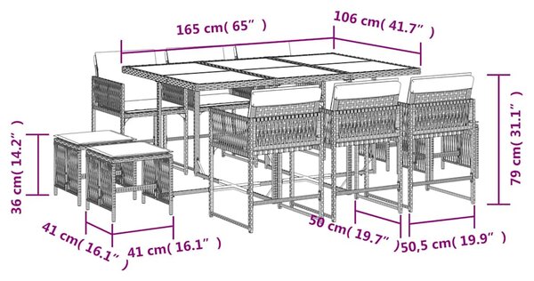 11dílný zahradní jídelní set s poduškami šedý polyratan 3211508