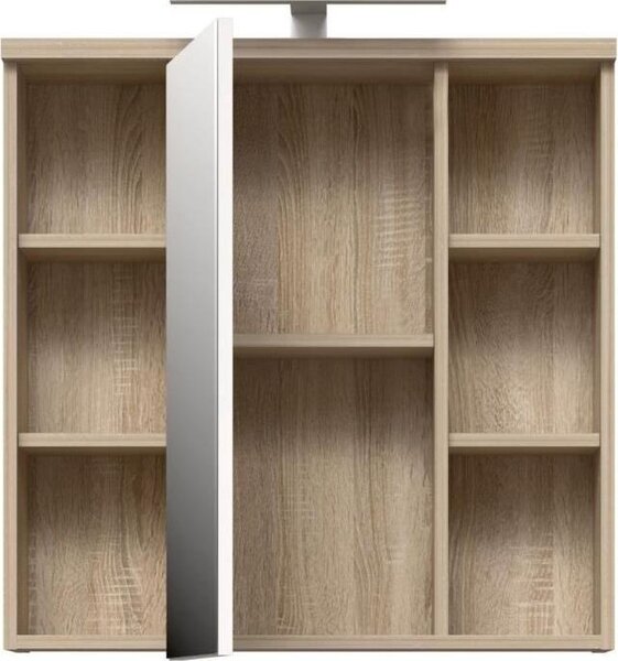 Zrcadlová skříňka s LED osvětlením, 68,6 x 20 x 68 cm, Imitace dub, koupelnová skříňka s dvířky a výklenkem