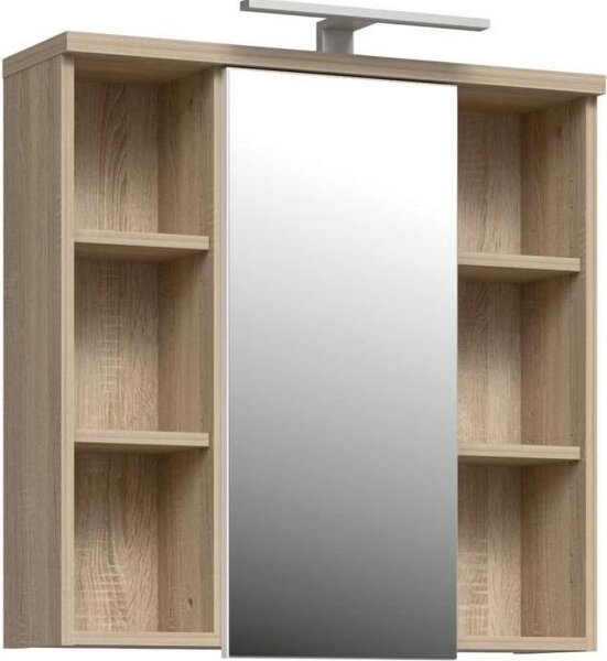 Zrcadlová skříňka s LED osvětlením, 68,6 x 20 x 68 cm, Imitace dub, koupelnová skříňka s dvířky a výklenkem