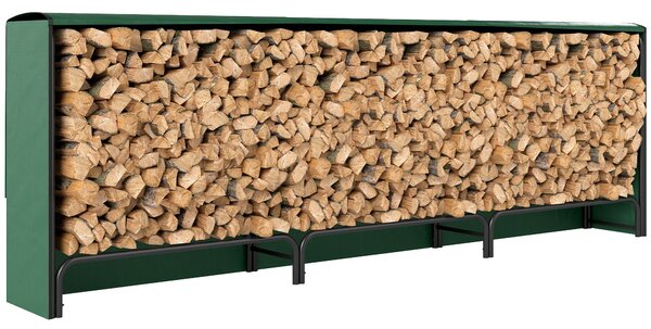 Outsunny venkovní kovový dřevník s nepromokavým potahem, nastavitelný rám, zvedaná police, 1 m³ (300 × 36 × 99 cm) — černá a tmavě zelená | Aosom