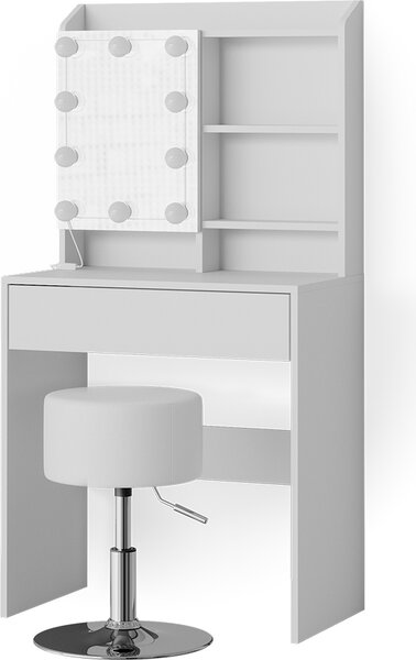 Toaletní stolek Vicco Laura Bílá 70 cm s LED osvětlením a taburetem, Model 38282