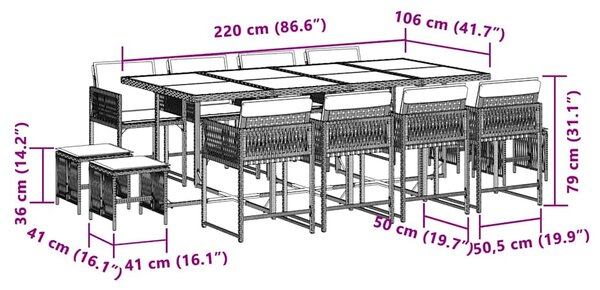 13dílný zahradní jídelní set s poduškami mix béžové polyratan 3211524