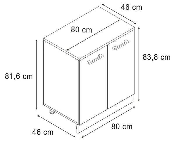 Kuchyňská skříňka pod šikmou střechu Vicco R-Line Černý beton 80 cm bez šikminy se 2 dveřmi, Model 61822