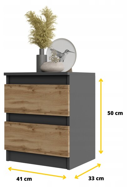 Sada dvou nočních stolků do ložnice, antracit / dub wotan, výška 50 cm