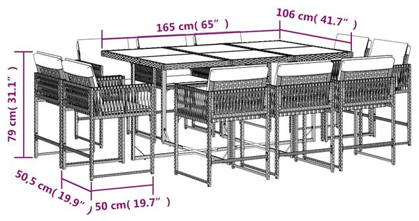 11dílný zahradní jídelní set s poduškami šedý polyratan 3211568