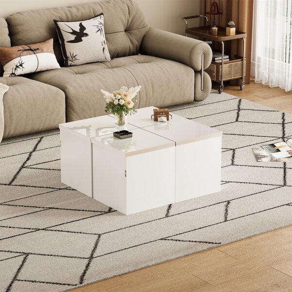 Konferenční stolek DIY 81 x 81 x 40 cm, lesklá deska, volně kombinovatelný, moderní a jednoduchý styl - bílý