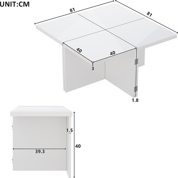 Konferenční stolek DIY 81 x 81 x 40 cm, lesklá deska, volně kombinovatelný, moderní a jednoduchý styl - bílý
