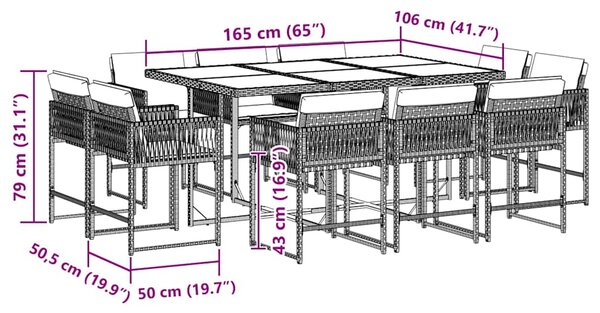 11dílný zahradní jídelní set s poduškami černý polyratan 3211575