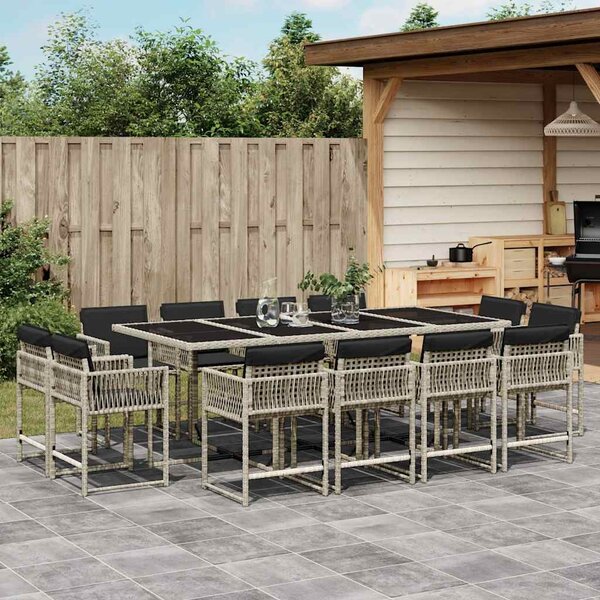 13dílný zahradní jídelní set s poduškami světle šedý polyratan 3211583
