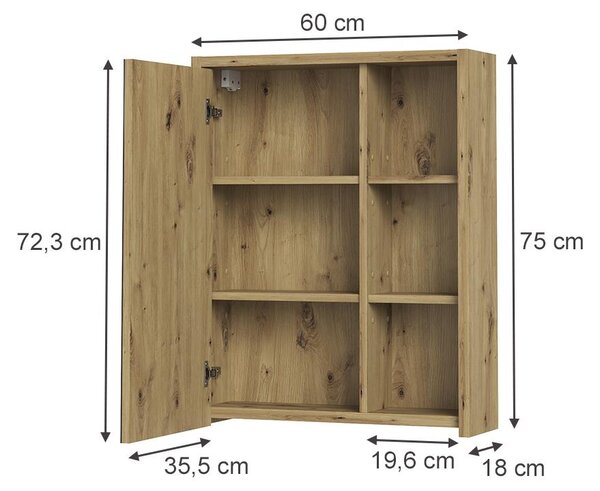Koupelnová zrcadlová skříňka Vicco Viola Kašmír/Řemeslný dub 60 x 75 cm, Model 60730