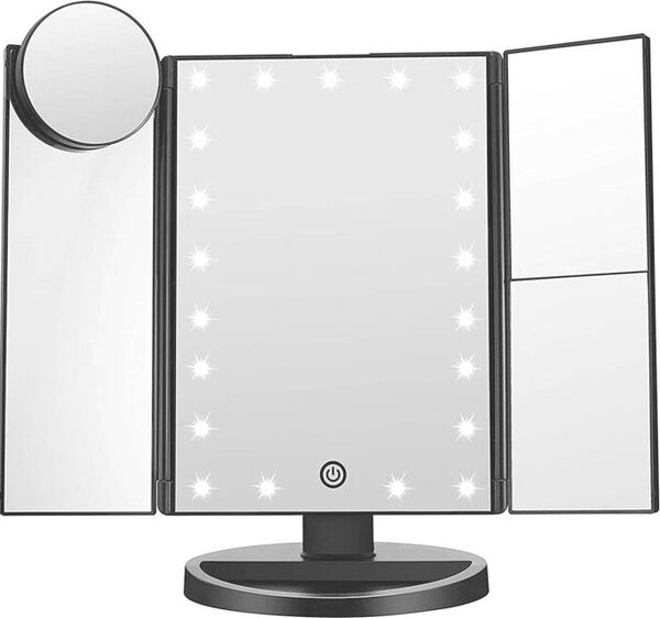 Kosmetické zrcátko UNIQ Hollywood Trifold s 21 LED diodami a zvětšovacím sklem