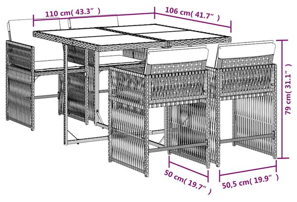 5dílný zahradní jídelní set s poduškami béžový polyratan 3211618