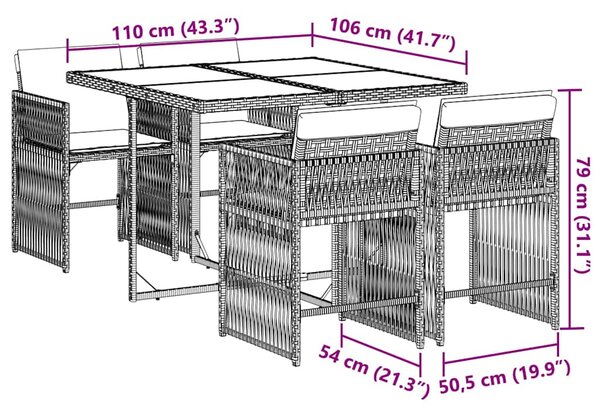 5dílný zahradní jídelní set s poduškami šedý polyratan 3211616