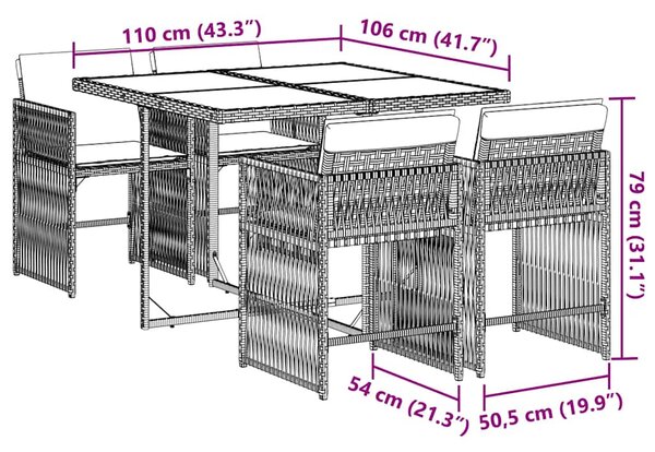 5dílný zahradní jídelní set s poduškami hnědý polyratan 3211617