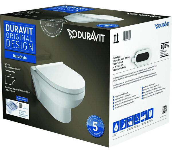 Závěsné WC DURAVIT DuraStyle otevřený splachovací kruh bílá vč. WC prkénka 45620900
