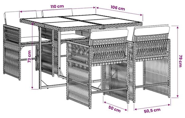 5dílný zahradní jídelní set s poduškami černý polyratan 3211615