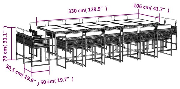 17dílný zahradní jídelní set s poduškami mix béžové polyratan 3211608