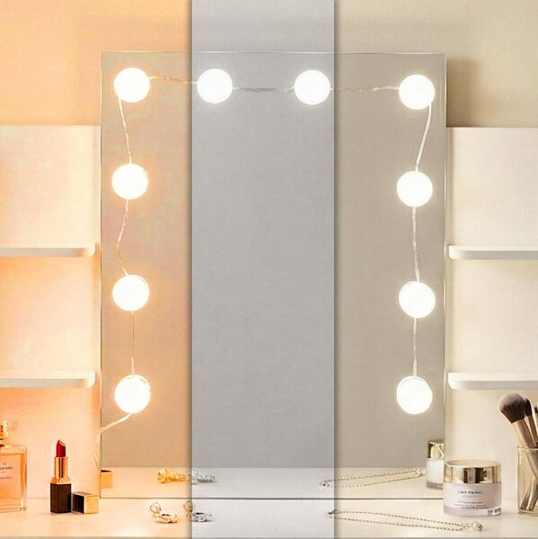 ModernHome FH-DT220108 Kosmetický toaletní stolek s LED zrcadlem a taburetem, bílý