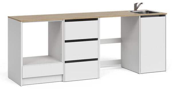 Spodní skříňka kuchyňské linky Vicco Viktor Bílá/Řemeslný dub s dřezem a kohoutkem, Model 63448