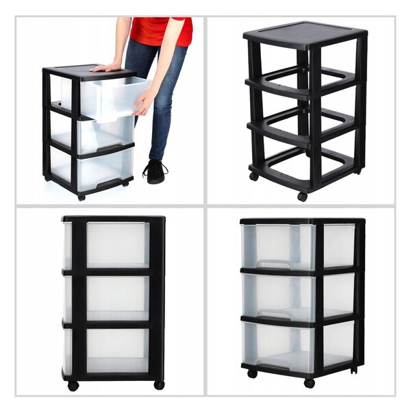 Černo-průhledný plastový pojízdný regál 37x61 cm – Curver
