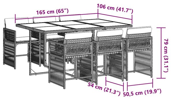 7dílný zahradní jídelní set s poduškami šedý polyratan 3211628