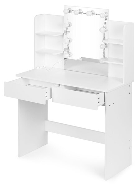 ModernHome FH-DT220108 Kosmetický toaletní stolek s LED zrcadlem a taburetem, bílý