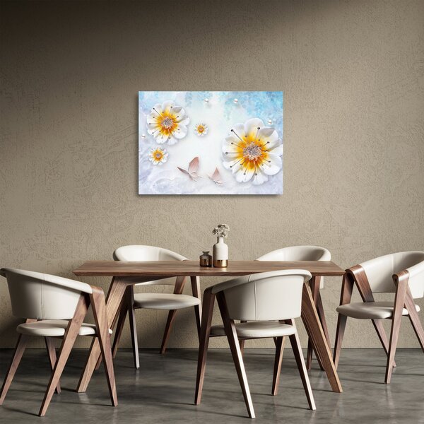 Skleněný obraz - Kompozice s květy a motýly (70x50 cm)