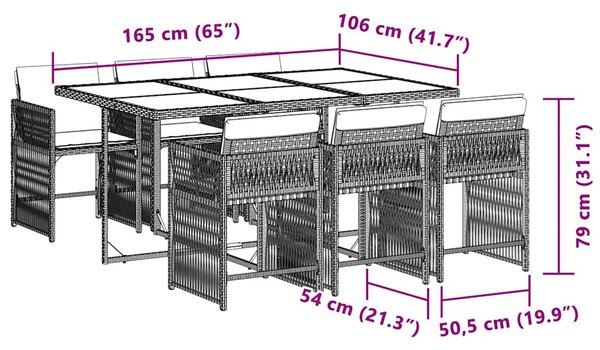 7dílný zahradní jídelní set s poduškami mix béžové polyratan 3211632