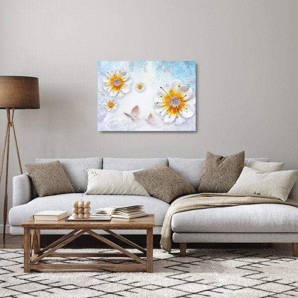 Skleněný obraz - Kompozice s květy a motýly (70x50 cm)