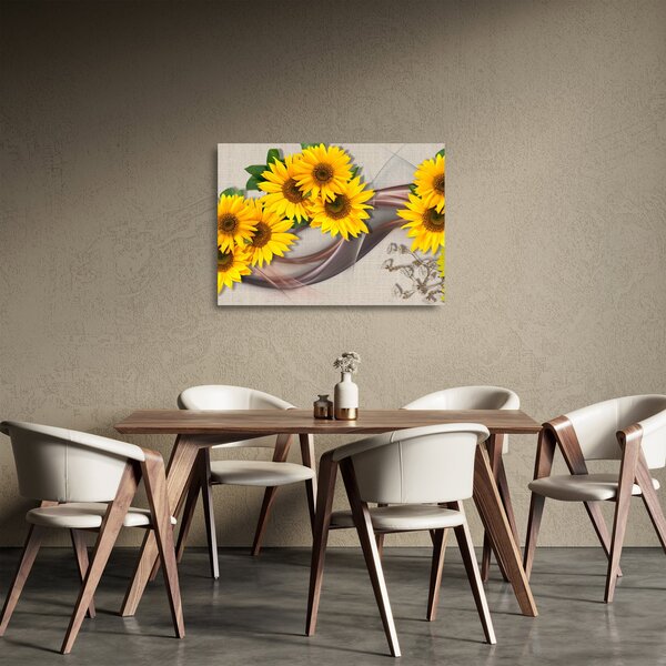 Skleněný obraz - Zářící květy slunečnic (70x50 cm)