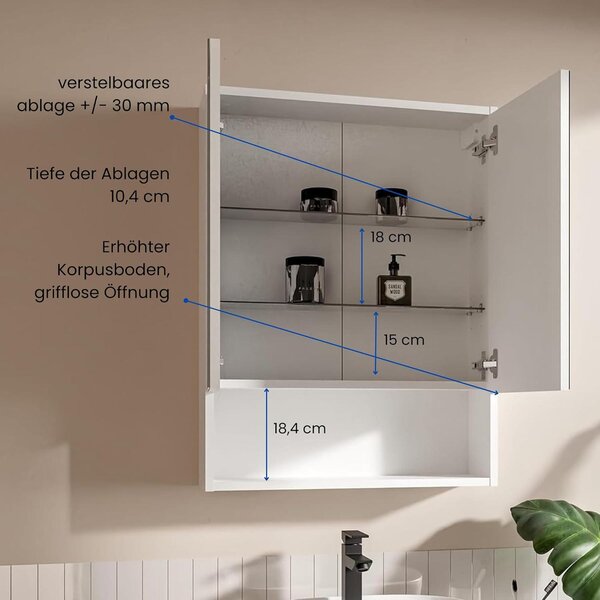 HAJDUK FURNITURE LED koupelnová zrcadlová skříňka 60 x 78 cm bílá, osvětlení 4000 K, zásuvka a vypínač Minibox