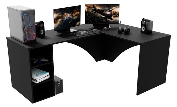 Rohový herní pc stůl Carbon (černá) (P) (bez osvětlení)