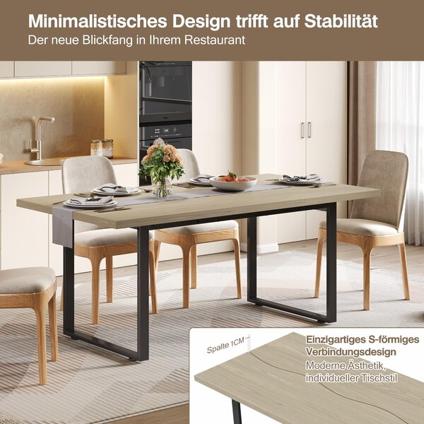 Dřevěný kuchyňský jídelní stůl Fortuna Lai 160 × 80 cm, jídelní stůl v industriálním stylu pro 6–8 osob, s robustní kovovou konstrukcí a světlým povrchem. Robustní, stabilní, odolný proti vodě a poškrábání