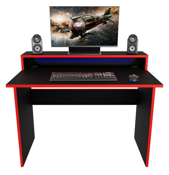 Herní pc stůl Adapt (černá + červená) (s RGB LED osvětlením)
