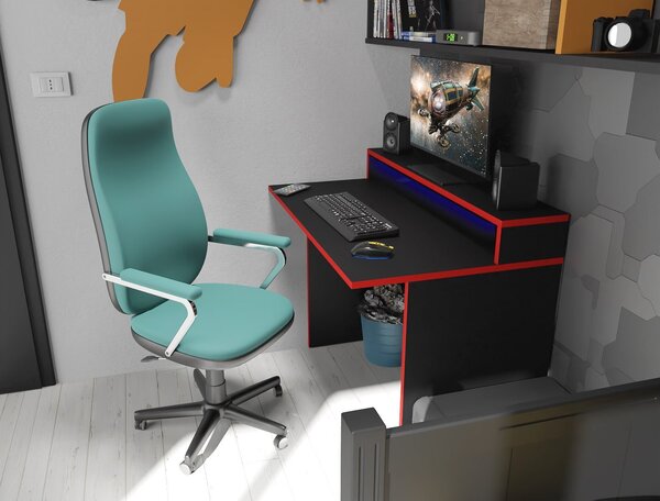 Herní pc stůl Adapt (černá + červená) (s RGB LED osvětlením)