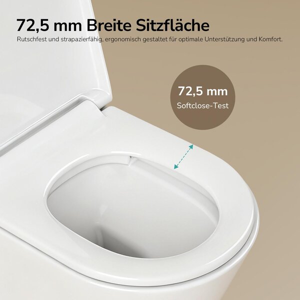 EMKE Závěsné WC, keramické, dvojité protisměrné splachování, úspora vody, přímé splachování, sedátko Soft-Close, tiché, lesklá bílá