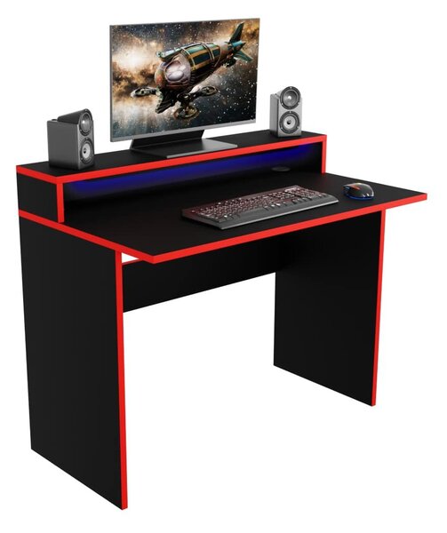 Herní pc stůl Adapt (černá + červená) (s RGB LED osvětlením)