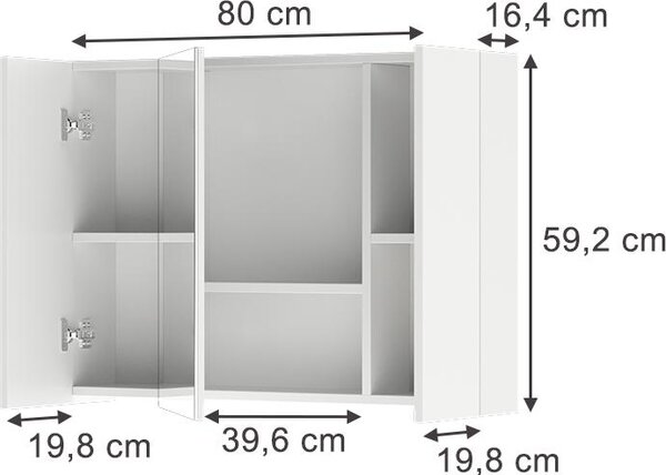 Koupelnová zrcadlová skříňka Vicco Leopold Bílá 80 x 59.2 cm s policemi, Model 56216