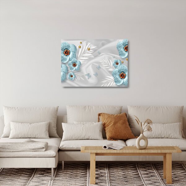 Skleněný obraz - 3D modré květy (70x50 cm)