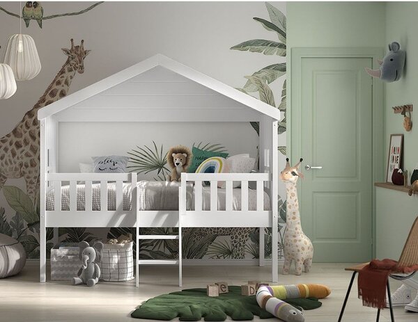 Bílá domečková vyvýšená dětská postel 90x200 cm Housebed – Vipack