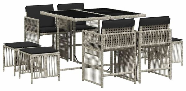 9dílný zahradní jídelní set s poduškami světle šedý polyratan 3211679