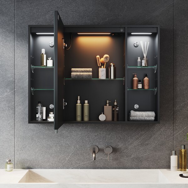 SONNI Jednodveřová zrcadlová skříňka 80x60x13cm s dvojitým dotykovým spínačem Nastavitelné světlo a tma Tři barevné teploty s funkcí proti zamlžení