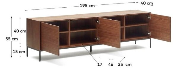 TV stolek v dekoru ořechu v přírodní barvě 195x55 cm Vedrana – Kave Home