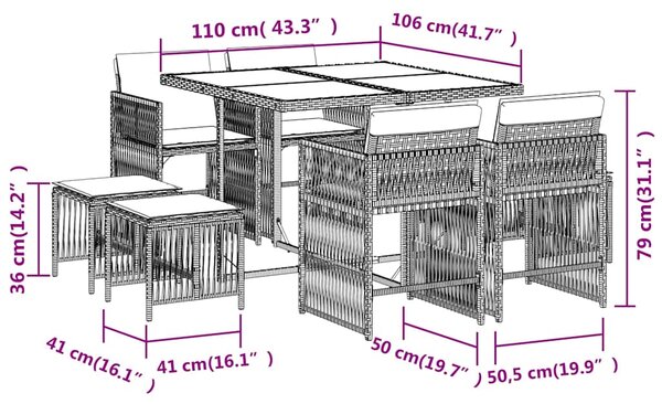 9dílný zahradní jídelní set s poduškami béžový polyratan 3211678