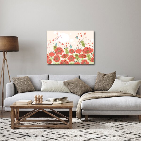 Obraz - Ptáčci na rozkvetlé louce (70x50 cm)