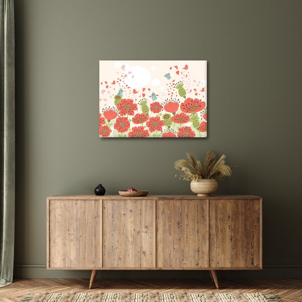 Obraz - Ptáčci na rozkvetlé louce (70x50 cm)